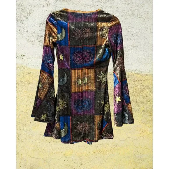 Shein -  Grunge Sun & Moon Print Contrast Lace Flounce Sleeve Dress  Sz XS - Picture 7 of 12